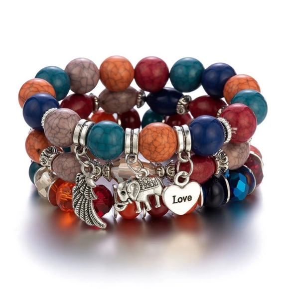 50% off 3 or more Elephant Charm Beaded Stacked Bracelets Multi-color - Picture 1 of 7